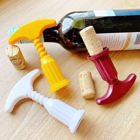 Creative Plastic Red Wine Bottle Opener Portable T Shaped Manual Corkscrew Kitchen Bar Drinkware Tool