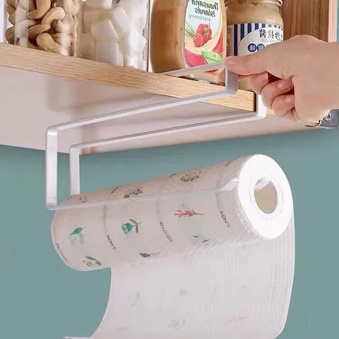 Iron Kitchen Paper Towel Holder Under Cabinet Roll Paper Dispenser Punch Free Storage Rack for Kitchen Wrap Film Towel Organizer
