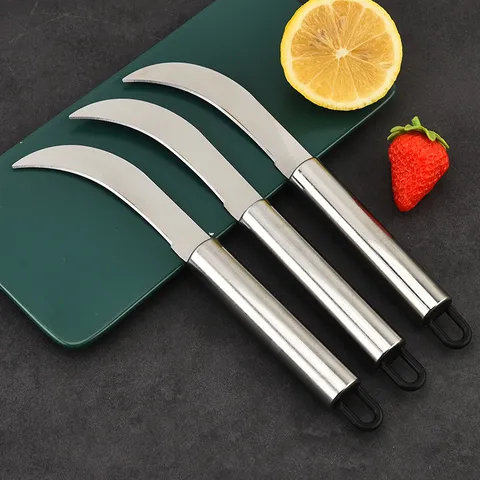 Stainless Steel Fruit Knife Curved Banana Peeler Sharp Blade Kitchen Fruit Cutting Tool Ergonomic Handle