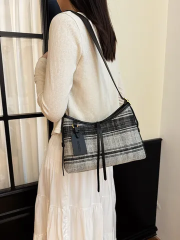 Bolso Tote de Lona a Rayas Blancas y Negras Retro Coreano Para Mujer Bolso de Hombro de Axila Casual con Correa de Cuero