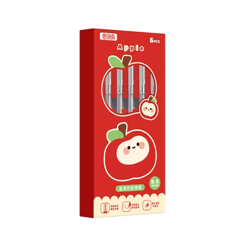 Schattige Cartoon Appel Direct-Vloeistof Rollerball Pen Zwarte Naaldtip Sneldrogende Gelpen Scholier School Briefpapier Benodigdheden