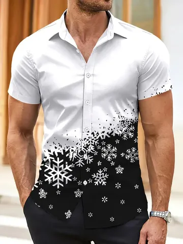 Men's Casual Hawaiian Shirt Short Sleeve Turn-down Collar Digital Printed Breathable Four-Way Stretch Summer Vacation Top