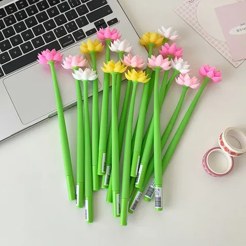 Creative Simulation Lotus Silicone Gel Pen 0.5mm Black Ink Needle Tip Soft Stem Decompression Writing Pen Student Office Stationery Gift