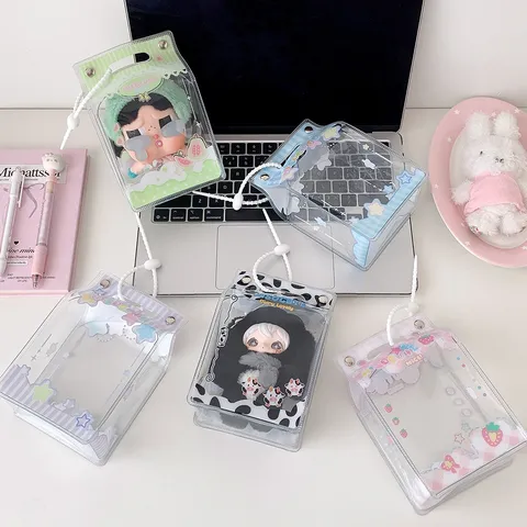 Clear PVC Milk Box Shape Ita Bag For Doll Display Transparent Storage Bag With Print Pattern Kawaii Hanging Pouch Bag For Girls
