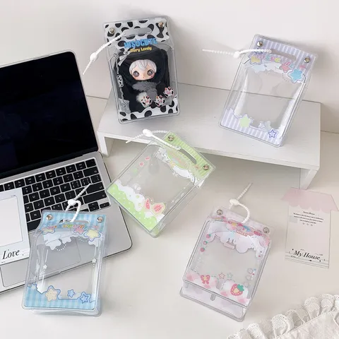 Clear PVC Milk Box Shape Ita Bag For Doll Display Transparent Storage Bag With Print Pattern Kawaii Hanging Pouch Bag For Girls