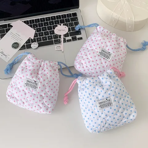 Bolsa con Cordón Acolchada con Lunares Acolchado de Corazón Bolsa de Almacenamiento de Poliéster para Cámara Maquillaje Regalo Mujer