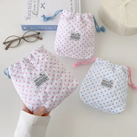 Bolsa con Cordón Acolchada con Lunares Acolchado de Corazón Bolsa de Almacenamiento de Poliéster para Cámara Maquillaje Regalo Mujer