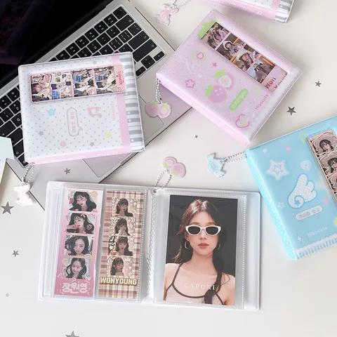Hisocute Korean Ins Style PVC Photo Album For Life Four-Grid Photos Postcard Card Holder Storage Book With Pendant