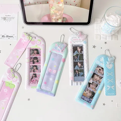 Ins Style PVC Four-Grid Photo Card Holder Bag Pendant Cute Heart Star Print Star Chasing Photo Display Storage Protector