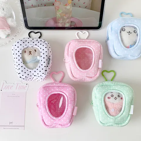 Tooth Shaped Plush Doll Storage Display Bag With Transparent Window Heart Clip Soft Polyester Cotton Doll Travel Bag