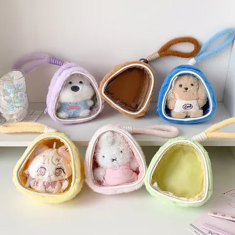 Korean Style Plush Doll Display Bag With Transparent Window Portable Cotton Doll Storage Pouch For Anime Pendants Hanging Bag Keychain
