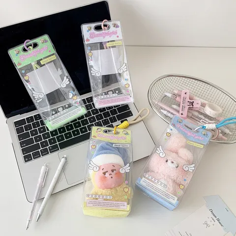Clear PVC Angel Wings Doll Display Storage Hanging Bag Mini Transparent Dustproof Keychain Pendant Pouch For Cartoon Plush Dolls