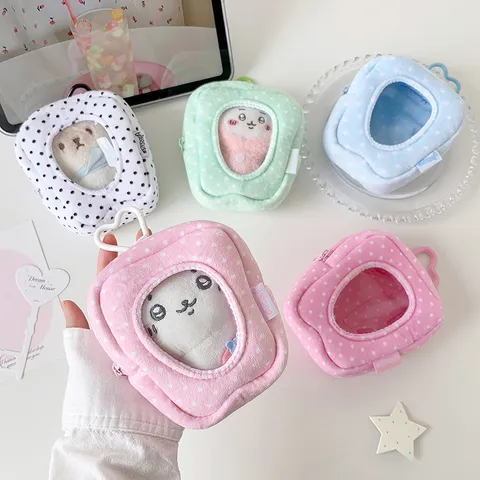 Tooth Shaped Plush Doll Storage Display Bag With Transparent Window Heart Clip Soft Polyester Cotton Doll Travel Bag