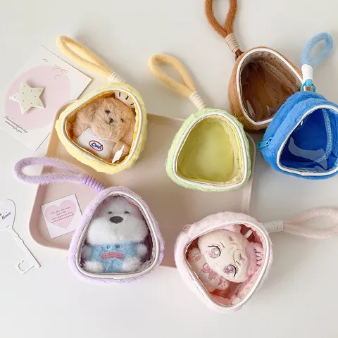 Korean Style Plush Doll Display Bag With Transparent Window Portable Cotton Doll Storage Pouch For Anime Pendants Hanging Bag Keychain