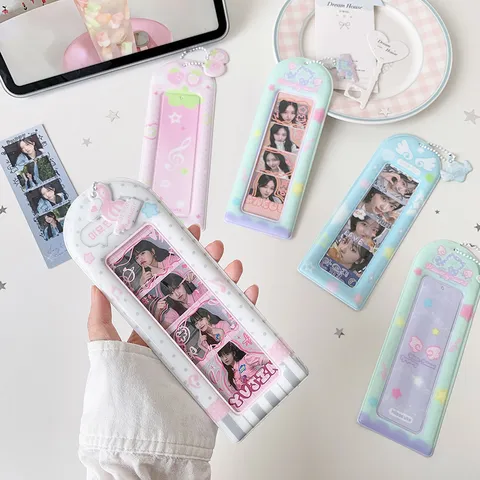 Ins Style PVC Four-Grid Photo Card Holder Bag Pendant Cute Heart Star Print Star Chasing Photo Display Storage Protector
