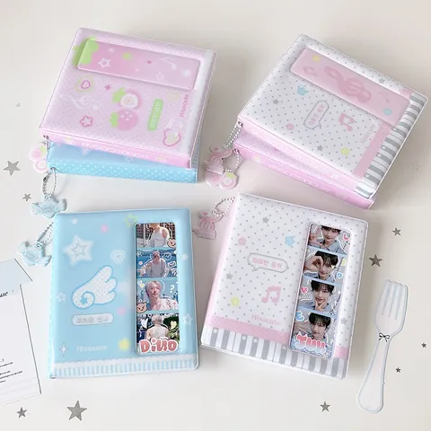 Hisocute Korean Ins Style PVC Photo Album For Life Four-Grid Photos Postcard Card Holder Storage Book With Pendant