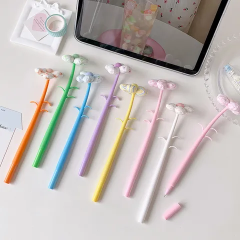 Aesthetic Fabric Flower Neutral Pen 0.5mm Tip Silicone Gel Pen Student Stationery Teacher Gift Writing Signature Pen Decorative Stress Relief Pen