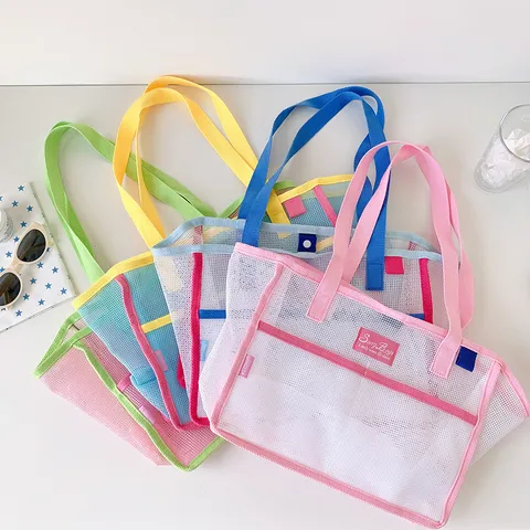 Bolso Tote de Malla de Gran Capacidad de Estilo Coreano Color de Contraste Bolso de Playa Transpirable para Camping de Verano Compras Viajes Mujer Bolso de Almacenamiento