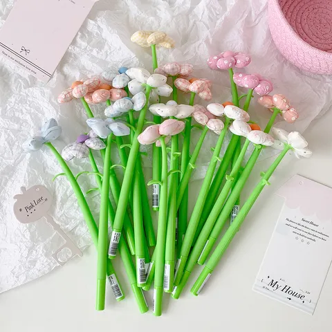 Creative Fabric Flower Gel Ink Pen Cute Plaid Polka Dot Floral Writing Pen 0.5mm Black Ink For Students Office School Stationery Gift