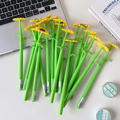 Creative Sunflower Shape Silicone Gel Pen Cute 0.5mm Black Ink Sign Pen Simulated Flower Desk Decoration Stationery For Student Office School