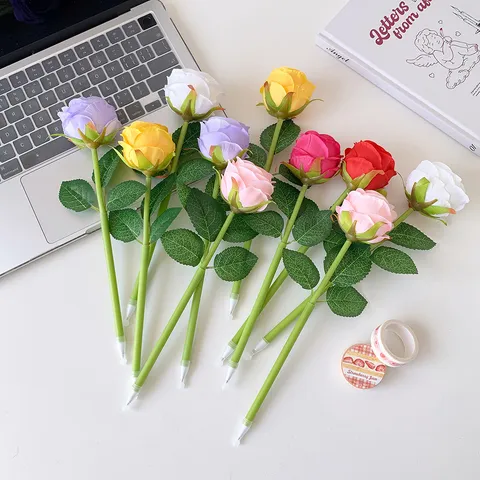 Simulation Rose Flower Ballpoint Pen Creative Simulation Rose Gift Pen Student Writing Desktop Decoration Ornament Pen