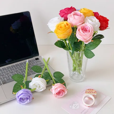 Simulation Rose Flower Ballpoint Pen Creative Simulation Rose Gift Pen Student Writing Desktop Decoration Ornament Pen