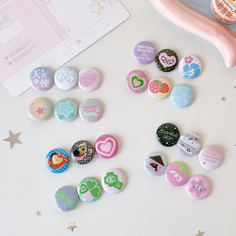Original Cartoon Japanese Style Mini Tinplate Badge Pin For DIY Students Bag Clothes Decoration 25mm Round Brooch Pin