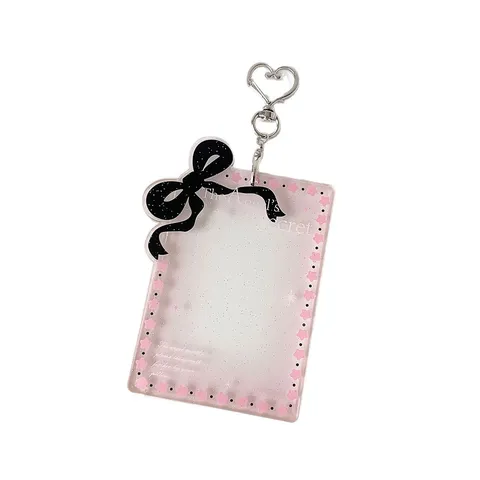 Simpatica Custodia per Carte in Acrilico con Fiocco Glitter Stella Porta Fototessera con Chiusura a Cuore Custodia Protettiva Portatile per Fototessere Kpop