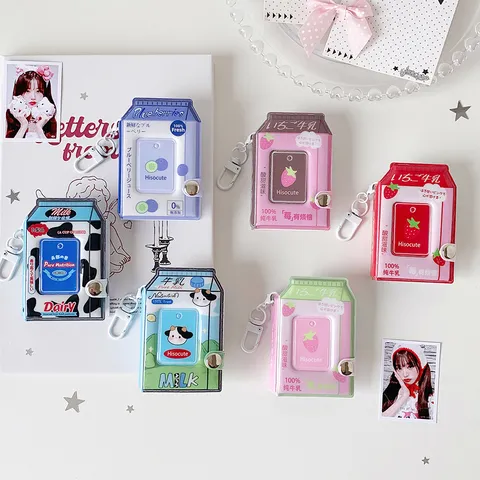 Mini Álbum de Fotos Creativo con Forma de Caja de Leche de Dibujos Animados Con Llavero Portatarjetas de PVC Para Tarjetas Idol Star Libro de Almacenamiento de Fotos de Una Pulgada
