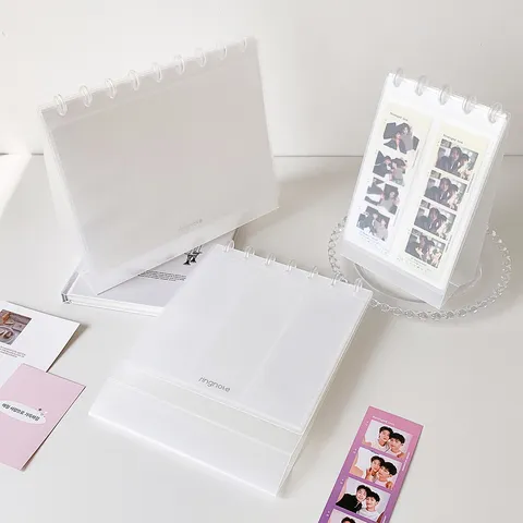 Minimalist Transparent Mushroom Buckle Standing Photo Album Frosted Desktop Four-Grid Card Collector Holder Storage Book For Idol Cards Bill Memos