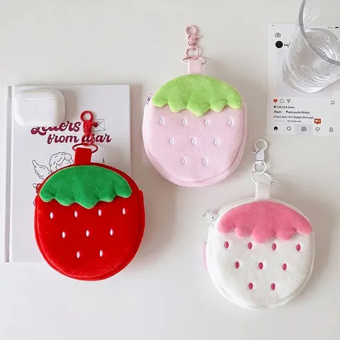 Monedero de Peluche de Fresa de Dibujos Animados Lindo Mini Bolsa de Almacenamiento Colgante de Bolsa de Estudiante