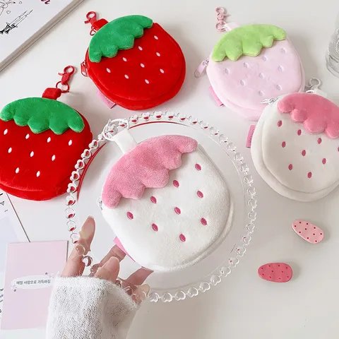 Monedero de Peluche de Fresa de Dibujos Animados Lindo Mini Bolsa de Almacenamiento Colgante de Bolsa de Estudiante