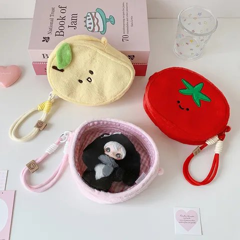 Cute Cartoon Plush Doll Display Bag Clear PVC Window Transparent Dustproof Pouch With Hanging Rope For Mini Cotton Doll Pendant Storage Organizers