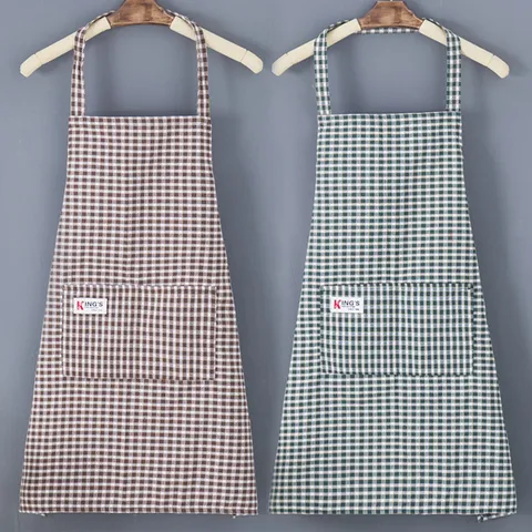 Grembiule da Cucina in Cotone a Quadri Per Donne Semplice Bavaglino da Cucina Grembiule da Lavoro per Chef Con Tasca Anteriore Grembiule per la Pulizia Della Casa
