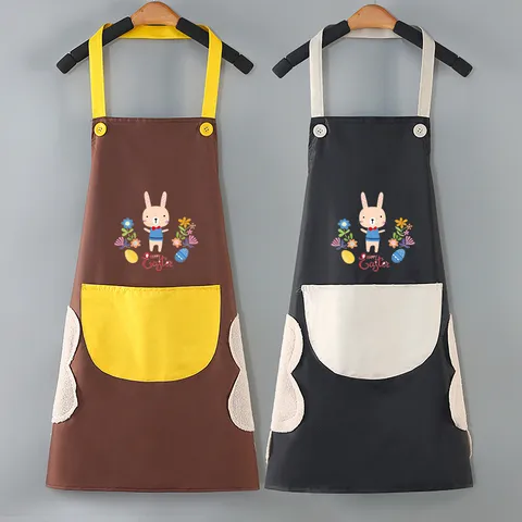 Grembiule da Cucina Impermeabile in PVC Resistente all'Olio Con Tasche Panno per Pulizia Stampa Cartoon Moderno Minimalista Grembiule Per Adulti Casa