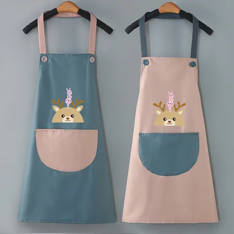 Grembiule da Cucina Impermeabile Carino Stampa Cervo Cartoon Bavaglino da Cucina in PVC Resistente all'Olio con Tasca Aneriore per Donna