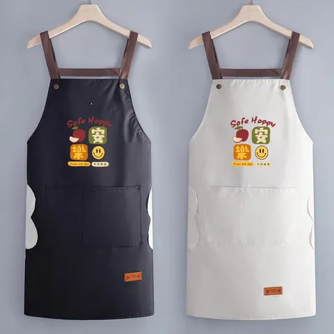 Grembiule da Cucina Impermeabile e Resistente all'Olio per Donna Uomo PVC Stampa Cartoon con Tasca e Asciugamani
