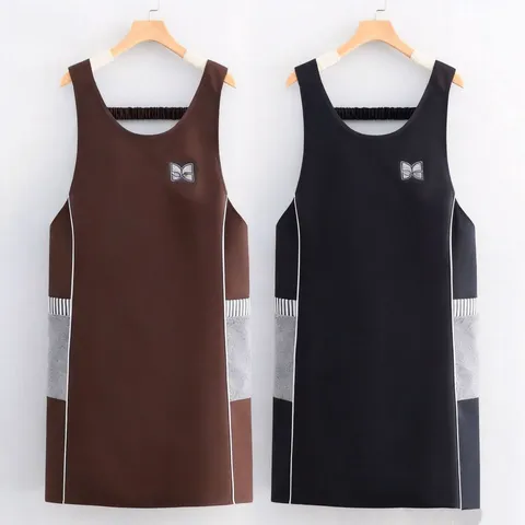 Waterproof Composite Apron Solid Color Waist-Cinching Sleeveless Kitchen Apron With Wipeable Pockets For Cooking Catering