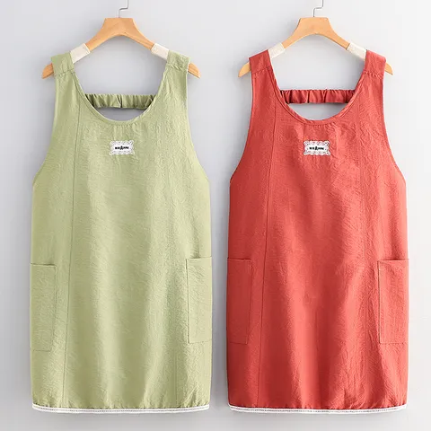 Delantal de Cocina Impermeable de Estilo Coreano para Mujeres Cocina Casera babero Antimanchas con Bolsillo y Dobladillo de Encaje
