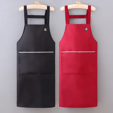 Solid Color Waterproof Oilproof Apron Extended Thicken PVC Kitchen Cooking Work Apron With Pocket For Men Women