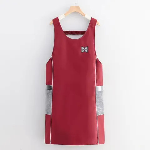 Waterproof Composite Apron Solid Color Waist-Cinching Sleeveless Kitchen Apron With Wipeable Pockets For Cooking Catering