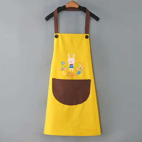 Grembiule da Cucina Impermeabile PVC Anti-Olio Bavaglino da Cucina Con Tasche e Asciugamani Simpatico Motivo Coniglio di Pasqua Abbigliamento Lavoro