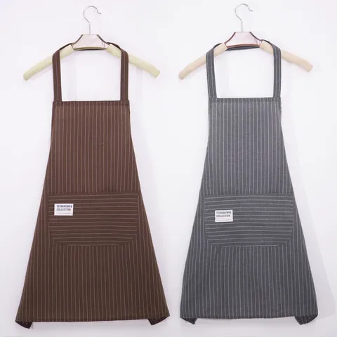 Women Kitchen Apron Polyester Cotton Striped Sleeveless Halter Cooking Smock Anti-Fouling Chef Apron Modern Minimalist Home