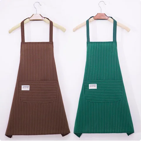 Women Kitchen Apron Polyester Cotton Striped Sleeveless Halter Cooking Smock Anti-Fouling Chef Apron Modern Minimalist Home