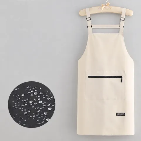 Solid Color Waterproof Oilproof Apron Kitchen Cooking Chef Apron with Pocket Adjustable Straps for Home Restaurant Work