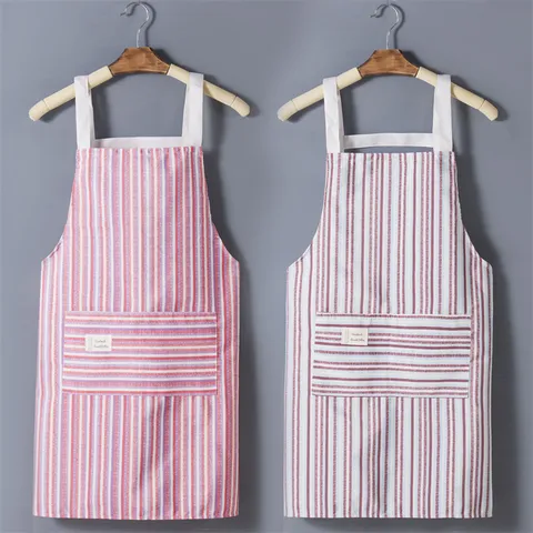 Cotton Linen Striped Apron Kitchen Cooking Bib Apron With Pockets For Men Women Working