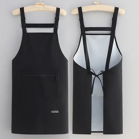 Waterproof Kitchen Apron For Women Men Adjustable Cross Strap With Zipper Pocket Solid Color Cooking Workwear Apron