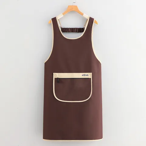 Waterproof Kitchen Apron With Zipper Pocket Polyester Solid Color Modern Minimalist Cooking Bib For Restaurant Home