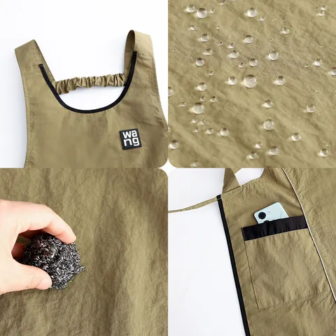 Minimalistisch Taslan Chef Schürze Wasserdicht Schmutzabweisend Küche Kochen Arbeitskleidung Mit Taschen Farbblock Schürze