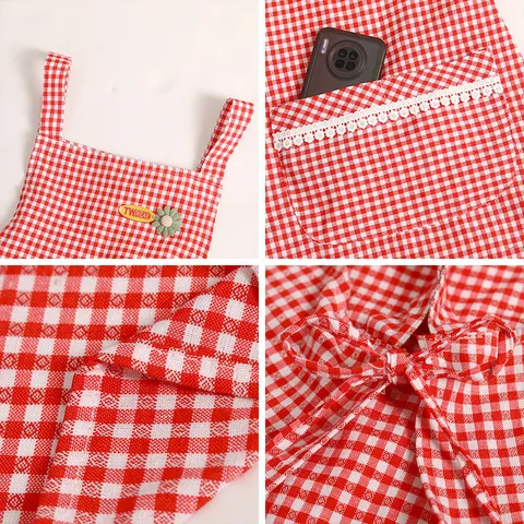 Grembiule in Puro Cotone per Donna Cucina di Casa Grembiule a Quadri Retro con Tasca Finitura in Pizzo Tracolla Regolabile Bavaglino da Cucina